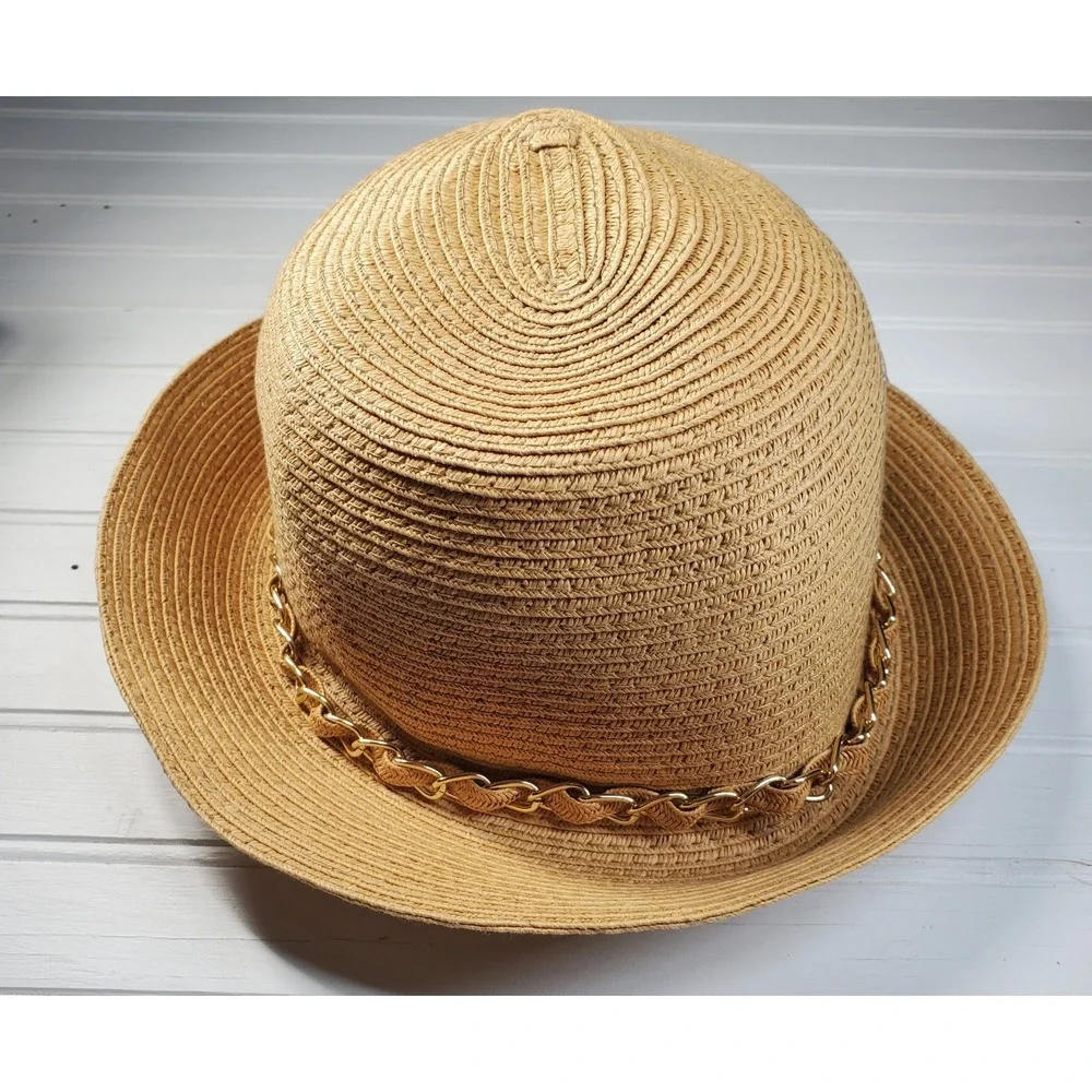 August Woven Paper Straw‎ Bucket Hat  One Size Adjustable Natural Beach Vacation